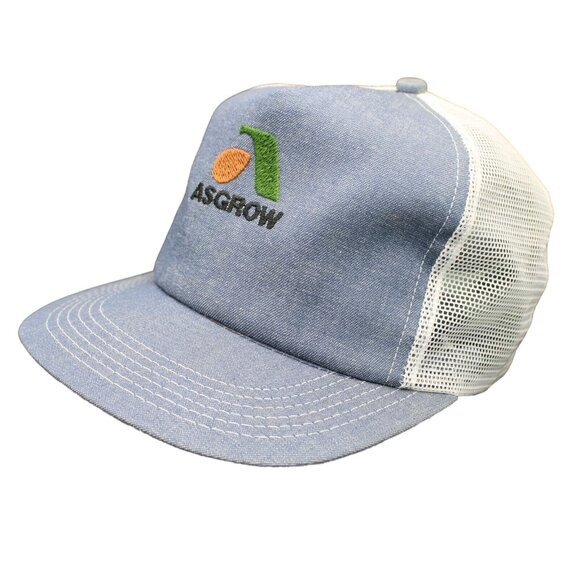 ASGROW Seed Mesh Trucker Snapback Hat Cap Vintage Lt Blue Denim Style K-Products - Picture 3 of 8